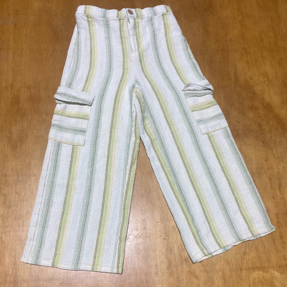 Tahari Kids Striped Cargo Pants - Green and Cream